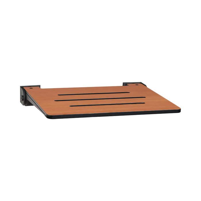 Seachrome SlimLine Folding Teak Shower Seat with Matte Black Frame